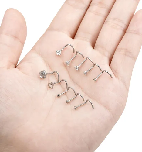 Miniatura 5 de Tornito 20G - 10 piezas de acero inoxidable para la nariz, anillos de circonita cúbica, piercing para la nariz, joyería para hombres y mujeres, tono