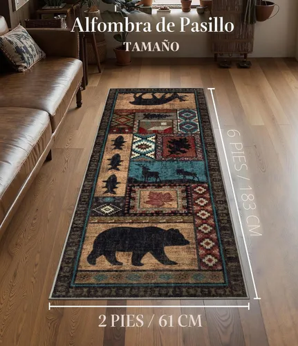 Miniatura 2 de Alfombra de pasillo de 2 x 6 pulgadas para interior - Alfombra de entrada rústica de cabaña con diseño de oso, antideslizante, de pelo bajo
