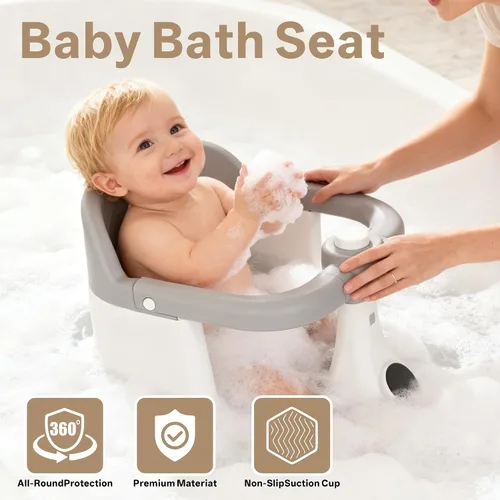 Miniatura 3 de Asiento de baño para bebés de 6 meses en adelante, silla de bañera ajustable con diseño envolvente y sensor de temperatura, base antideslizante de 4