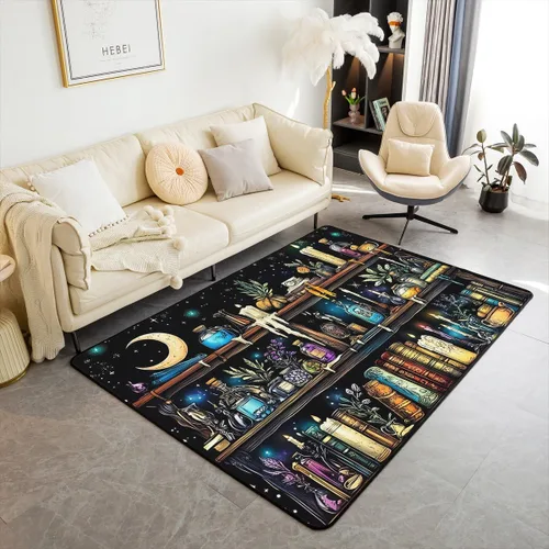 jejeloiu Alfombra mágica de 3 x 5 pulgadas, diseño de brujería, sala de estar, para niños, niñas, dormitorio, biblioteca, vintage, decoración de