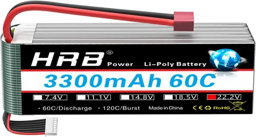 HRB 1 paquete 6S Lipo Batería 3300mAh 22.2V 60C RC Lipo Batería Compatible con RC Car Avión Helicóptero Quadcopter Camión Barco