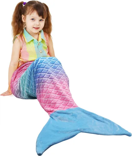 Miniatura 19 de Manta de cola de sirena para niños de Catalonia, manta súper suave de franela para dormir, manta acogedora para niñas, diseño de arco iris, regalo
