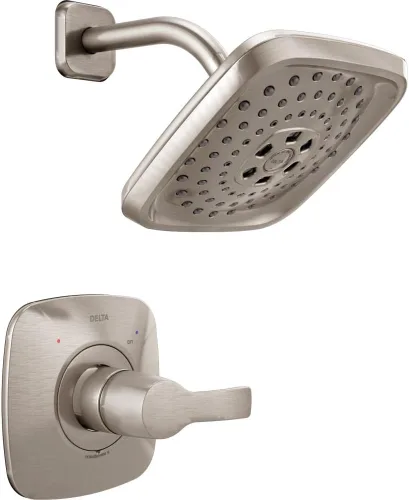 Delta Faucet Tesla 14 Series - Kit de molduras de ducha de una sola función con cabezal de ducha táctil H2Okinetic de tres pulverizadores, acero