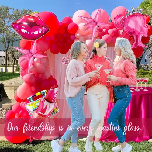 Miniatura 5 de Kit de arco de guirnalda de globos rosa y rojo, 108 piezas con globos de labios de estrella de aluminio para niñas, mujeres, cumpleaños, día