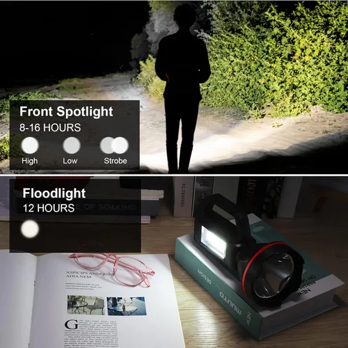 Miniatura 3 de Linterna recargable con reflector, reflector de mano de alto lúmenes, linterna LED con correa para el hombro y salida USB para huracanes