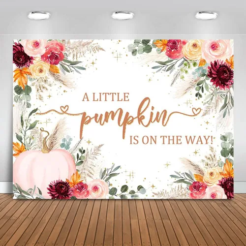 Mocsicka Telón de fondo para baby shower, calabaza rosa burdeos, fondo de baby shower, decoración de fiesta con texto en inglés "A Little Pumpkin is