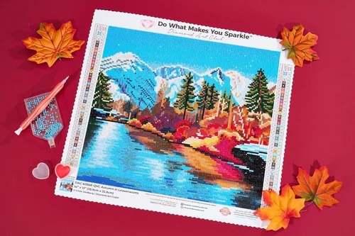 Miniatura 5 de DIAMOND ART CLUB - Juego de pintura con diamantes, lienzo de “Otoño en Leavenworth”, lienzo redondo 5D para principiantes, divertidas manualidades