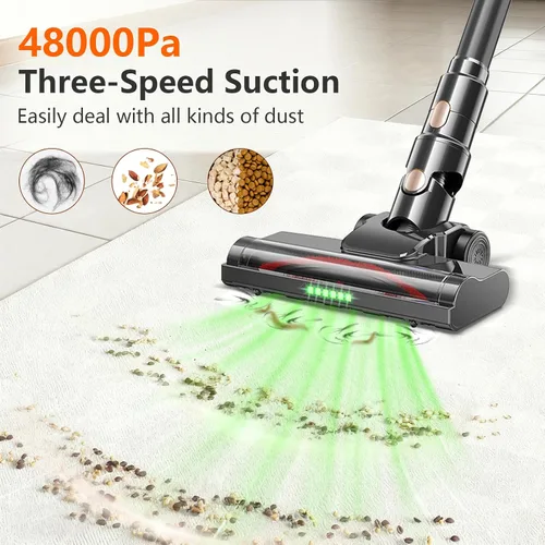 Miniatura 3 de Aspiradora inalámbrica, 600 W, 55 KPA, 60 minutos para el hogar, aspiradora inalámbrica antienredos, aspiradora recargable con luz verde, potente