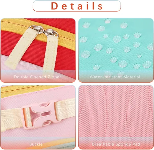 Miniatura 3 de Lindas mini mochilas para niñas de 2 a 4 años, mochila preescolar (aguamarina, rosa y rojo)