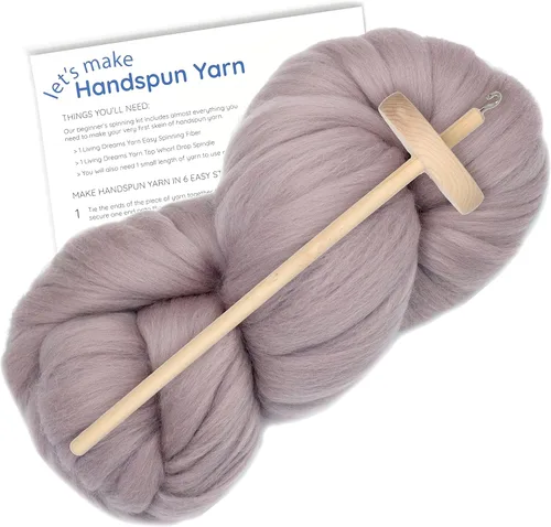 Aprende a girar - Kit de Spinning para principiantes con husillo de caída y lápiz merino Roving. Elige tu color y haz hilo! Color: Mink Visón