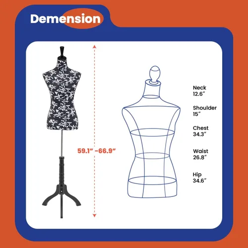 Miniatura 3 de Torso de Maniquí Forma de Vestir Maniquí Femenino de Altura Ajustable Modelo de Vestido Cuerpo de Torso de Exhibición Soporte de Trípode Formas