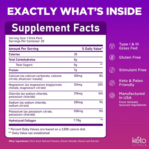 Miniatura 3 de Keto Vitals Colágeno en polvo para mujeres, más electrolitos, 30 paquetes de viaje, 0.27 oz de péptidos de colágeno hidrolizados alimentados