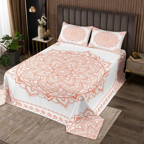 Miniatura 16 de Erosebridal Juego de colcha de mandala rosa tamaño individual para niñas y mujeres, juego de ropa de cama floral hippie juego de colcha estética