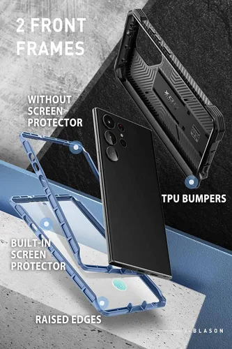 Miniatura 2 de i-Blason Armorbox - Funda para Samsung Galaxy S23 con soporte y clip para el cinturón, protector de pantalla integrado, 2 marcos frontales