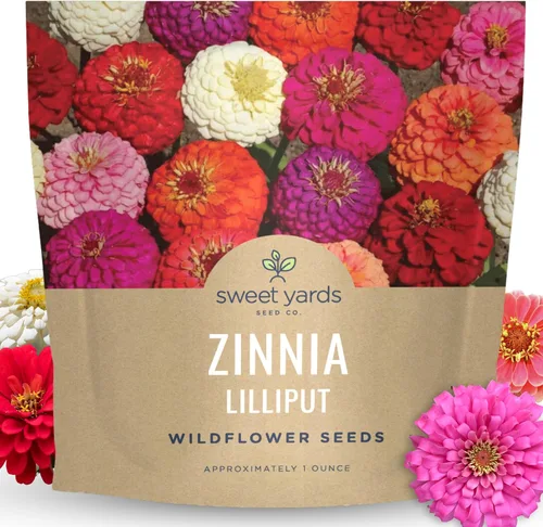 Zinnia Lilliput Mix - Paquete grande de 1 onza - 4,000 semillas de flores para plantar - Zinnia elegans
