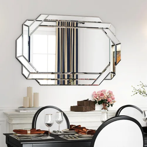 Miniatura 9 de Chende Espejo de pared grande de 32 x 32 pulgadas para sala de estar elegante, espejo decorativo moderno con borde biselado de vidrio para pared
