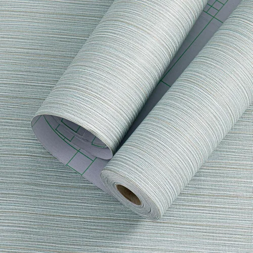 FUKU MON Papel Tapiz de Tela de Hierba Azul 24" X 394" Texturizado Azul Claro Lino Grueso Clásico Neutro Tejido de Hierba Papel de Contacto para