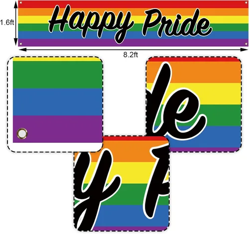 Miniatura 2 de Nepnuser Cartel de valla con texto en inglés «Happy Pride Fence Banner Rainbow LGBTQ+», cartel grande para decoración de jardín y patio delantero