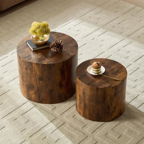 Miniatura 7 de Moderna mesa auxiliar anidable, mesa auxiliar redonda de madera, juego de 2 para espacios pequeños, sala de estar, color negro