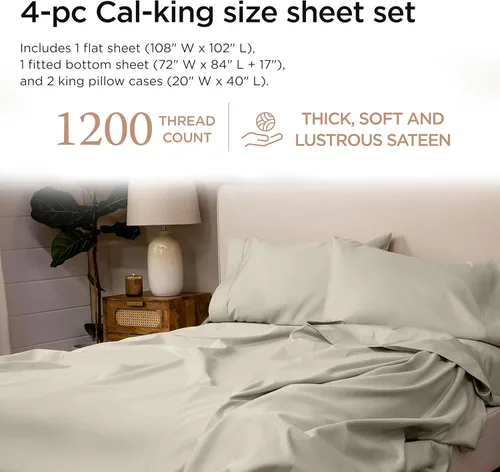 Miniatura 98 de Threadmill Sábanas de Lujo de Algodón Supima, Sábanas de 100% Algodón Suave de 1200 Hilos de Lujo para Cama de Tamaño Completo, Juego de 4 Sábanas
