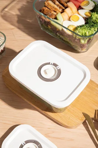 Miniatura 8 de Recipientes de vidrio de sellado al vacío para almacenamiento de alimentos (juego de 3 piezas) Funciona con la mayoría de selladores al vacío