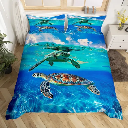 Miniatura 9 de Erosebridal Hawaii - Juego de funda de edredón de playa individual, color azul océano, funda de edredón de tablones de madera rústica, funda