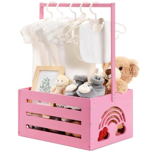 Miniatura 10 de Yerliker Cesto de madera para baby shower, con asa, cesta de almacenamiento personalizada para niños recién nacidos, regalos de embarazo