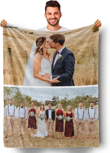 Miniatura 18 de Mantas personalizadas con fotos, manta personalizada de collage de fotos, suave, con mis propias fotos, regalos personalizados para Navidad, 2 Fotos