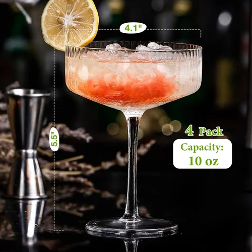 Miniatura 9 de Qipecedm Juego de 4 Copas de Cupé con Ribete, Set de Copas de Cupé Vintage de 10 oz, Copa de Martini Única, Vajilla de Cóctel Clásica, Set de Copas