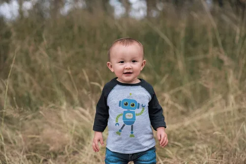 Miniatura 3 de 7 ate 9 Apparel Camiseta de béisbol vintage para niño, diseño de robot, gris y azul