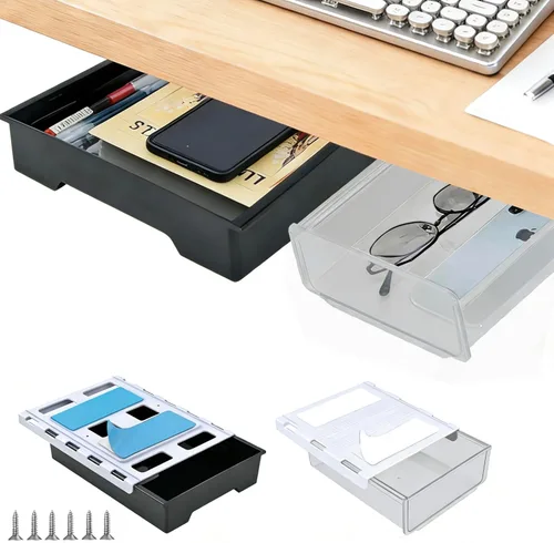 Miniatura 8 de Organizador de cajones debajo del escritorio, almacenamiento de cajones oculto autoadhesivo, organizador de escritorio deslizante, organizador