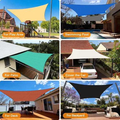 Miniatura 5 de Artpuch Parasol para el sol, 10 x 16 pies, rectangular, gris claro, borde curvo, tela de grado comercial de 6.53 oz/m² de polietileno de alta