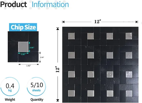 Miniatura 2 de Azulejo de 5 hojas para salpicaduras de despegar y pegar, adhesivo de metal autoadhesivo, azulejos de mosaico de aluminio cepillado para cocina