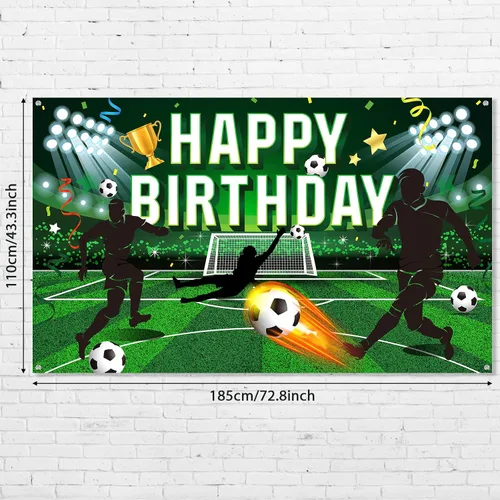 Miniatura 2 de Tatuo Telón de fondo de fiesta de cumpleaños de fútbol, fondo de campo de fútbol de poliéster con letras de feliz cumpleaños, incluye cuerda blanca