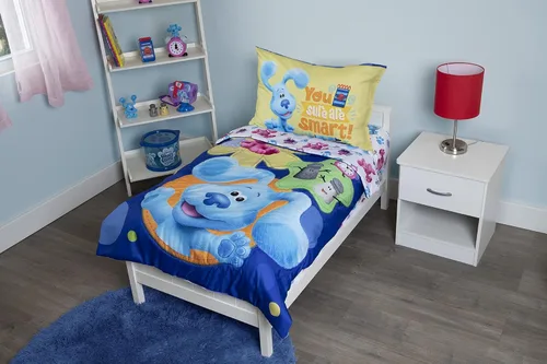 Blues Clues You Are Smart - Juego de ropa de cama infantil de 4 piezas, incluye edredón, juego de sábanas, sábana bajera, sábana superior + funda de