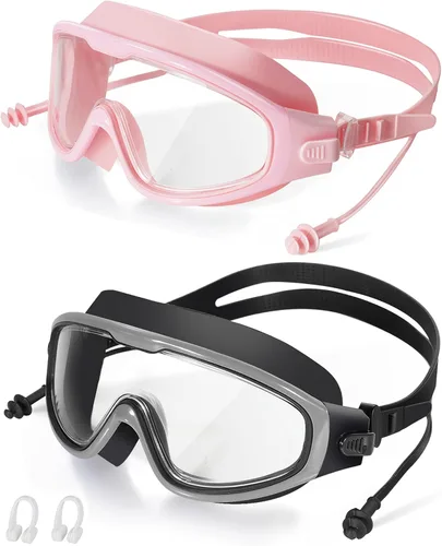Miniatura 13 de Gafas de natación para adultos, a prueba de fugas, gafas de piscina antivaho, gafas de natación de visión amplia con tapones para los oídos y clip