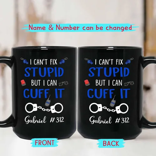Miniatura 2 de Taza de café personalizada de oficial de policía, regalos para hombres, mujeres, empleados jefes, con texto en inglés "I Fix Stupid But I can