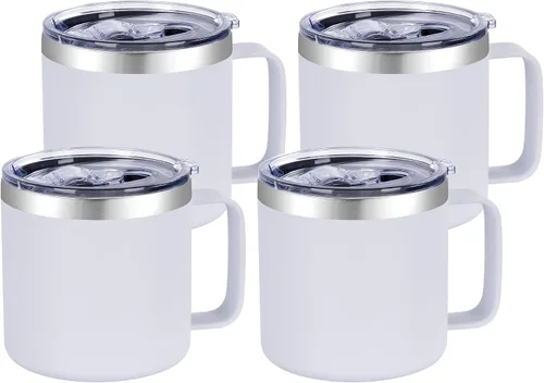 Miniatura 21 de VEGOND Taza de café aislada de 14 onzas con asa, taza de café de viaje de acero inoxidable con tapa, taza de café de metal al vacío de doble pared