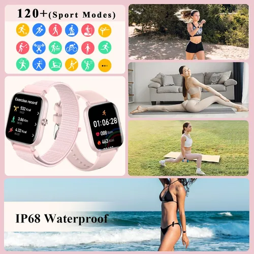 Miniatura 4 de Reloj inteligente para mujeres y hombres (respuesta/hacer llamadas) 1.83 pulgadas HD 3 bandas reloj inteligente compatible con teléfonos Android Rosa
