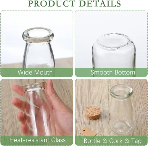 Miniatura 4 de Sieral 48 frascos pequeños de yogur de 3.4 onzas, botellas de vidrio pequeñas con tapas de corcho, mini botellas de poción de leche, tarros de pudín