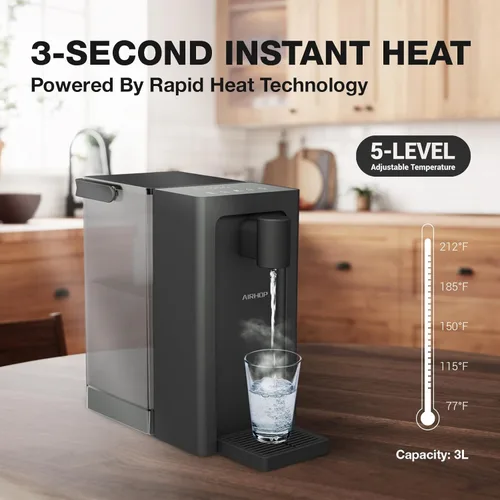 Miniatura 2 de AIRHOP Dispensador de Agua Caliente Instantáneo, Dispensador de Agua de Encimera de Calentamiento Rápido con Seguros para Niños, Dispensador de 5