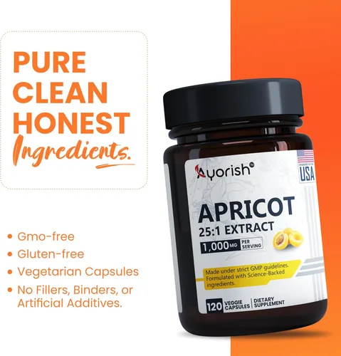 Miniatura 7 de Extracto de albaricoque 25:1, 500 mg por cápsula 1000 mg por porción Suplemento de hierbas de apoyo inmunológico (paquete de 1) (120 cápsulas)