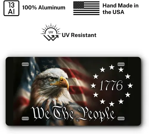 Miniatura 2 de Placa patriótica de aluminio para la parte delantera de camiones y automóviles, fabricada en los Estados Unidos, ajuste universal (1776 Eagle)