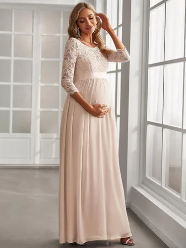 Miniatura 4 de Ever-Pretty Vestido de maternidad con bordado de encaje de manga 34 de gasa para mujer 20797-EYUS