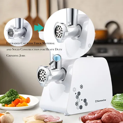 Miniatura 9 de Sunmile Picadora Eléctrica de Carne y Máquina de Salchichas - 1HP 1000W Máx - Cuchilla de Corte de Acero Inoxidable y 3 Placas de Molienda, 1