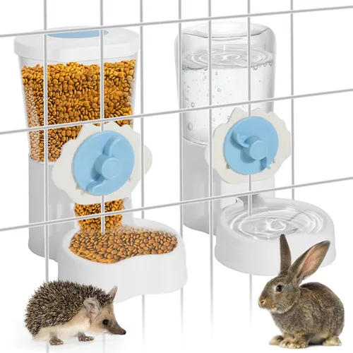 Paquete de 2 dispensadores automáticos de agua para alimentos para mascotas, alimentador automático para conejos y botellas de agua para jaulas,