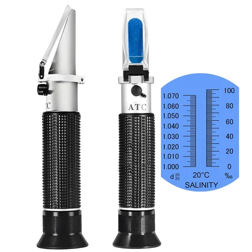 Refractómetro de salinidad de agua de mar, compensación automática de temperatura hidrómetro de salinidad de agua de mar, 0-100ppt y 1.000-1.070