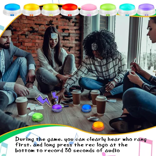 Miniatura 5 de 8 zumbadores grabables para juegos de trivia, zumbador de Family Feud para adultos, zumbadores de juegos con luces y sonido, zumbador de respuesta
