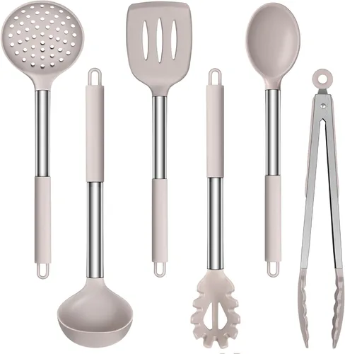 LIANYU Juego de utensilios de cocina de 6 piezas, juego de utensilios de cocina de silicona para utensilios de cocina antiadherentes, utensilios de