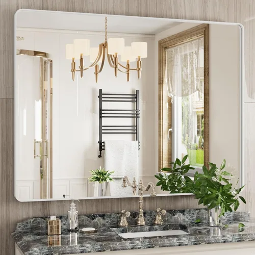 Miniatura 60 de JISOSO - Espejo de baño de 24x36 pulgadas con marco de metal cepillado color níquel, espejo con marco de metal cepillado plateado para pared, espejo